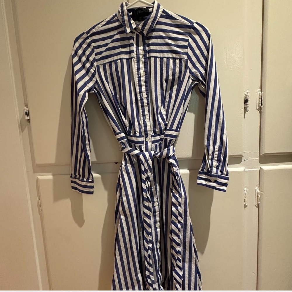 J. Crew Navy and White Long Sleeve Dress